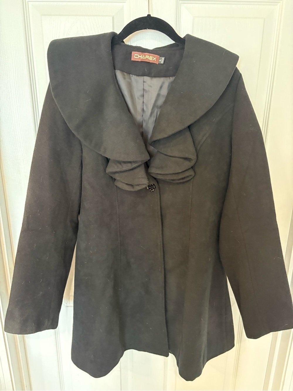 Women's Black Ruffle-Collar Pea Coat - Picture 5 of 5